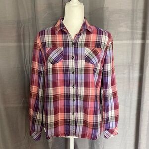 3/$20 Merrell Pink Purple Plaid Brushed Cotton Long Sleeve Button Down Shirt